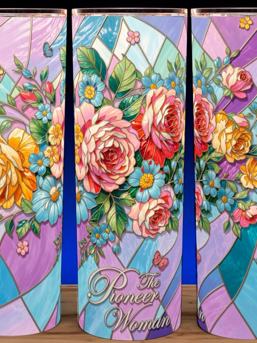 Pioneer Woman Style Vintage Floral Stained Glass Design Cup Mug Tumbler 20oz